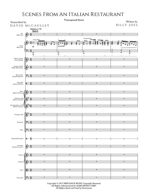 Scenes From An Italian Restaurant (Arr. David McCaulley) - Billy Joel (Large Ensemble)