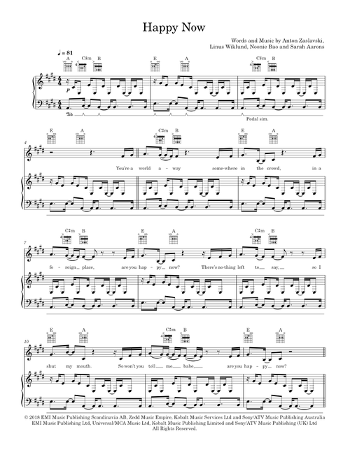 Happy Now - Zedd & Elley Duhe (Piano-Voice)