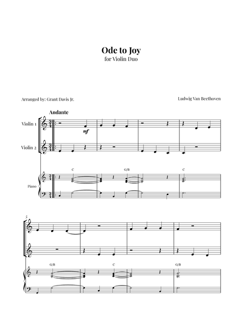 Ode to joy (Arr. Grant Davis Jr.) - Ludwig Van Beethoven (Instrumental Duet and Piano)