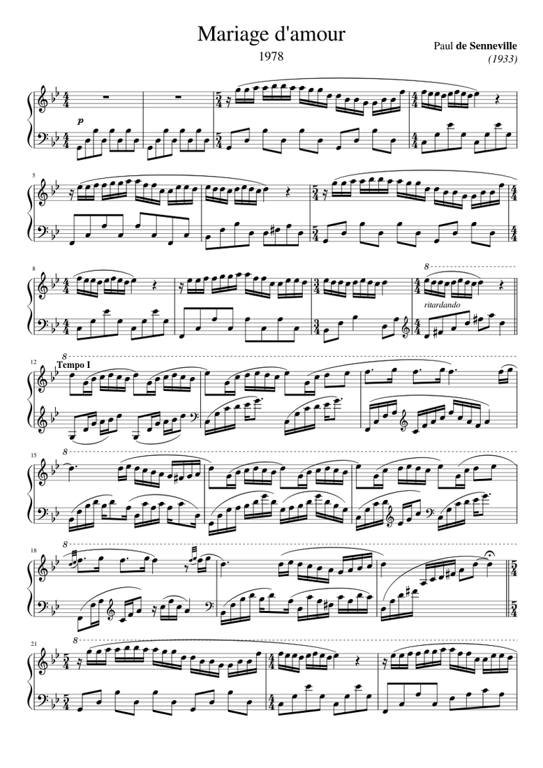 d'Amour – Paul Senneville Sheet music Piano (Solo) | Musescore.com