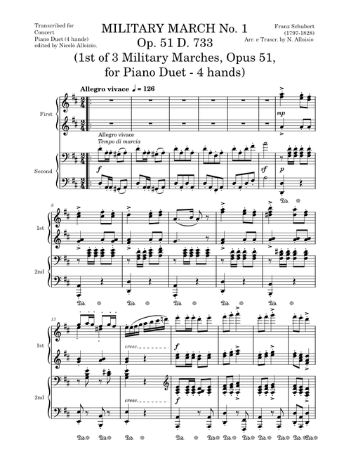 Military March No. 1 Op. 51 D. 733 (Piano Duet-4 hands), F. Schubert