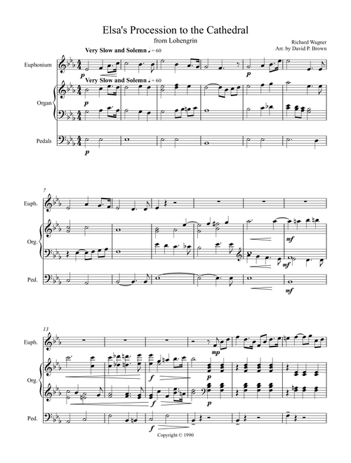 Elsa's Procession to the Cathedral (from Lohengrin) for Euphonium and Organ (Arr. David Brown) (Euphonium and Piano)