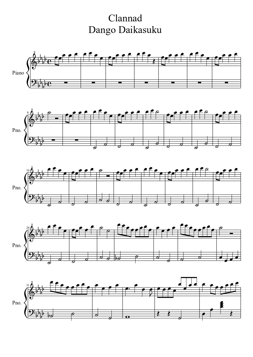 Clannad Dango Daikazoku Sheet music Piano (Solo) | Musescore.com