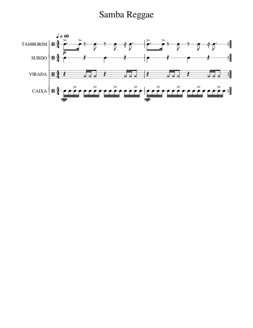 Samba Reggae Sheet Music for Snare drum, Drum group, Bass drum, Claves ...