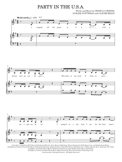 Party In The U.S.A. - Anna Kendrick, Miley Cyrus, Pitch Perfect Movie (Piano-Vocal-Guitar)
