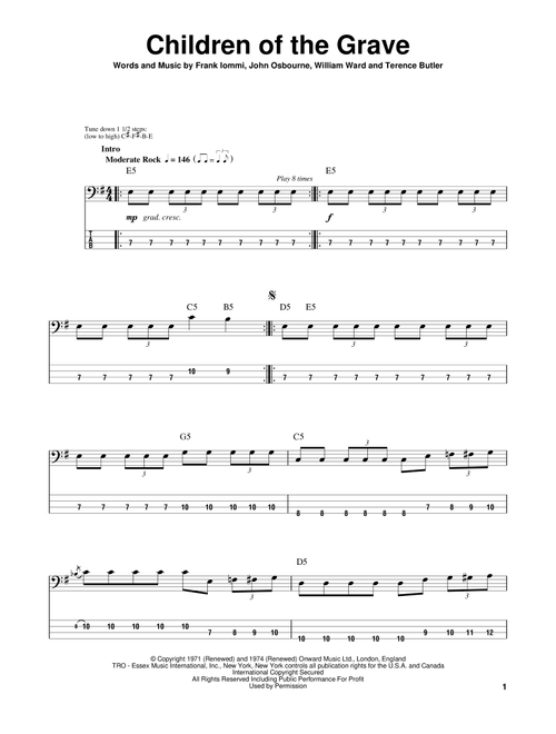 Children Of The Grave - Black Sabbath, White Zombie, Ozzy Osbourne (Bass Tab)