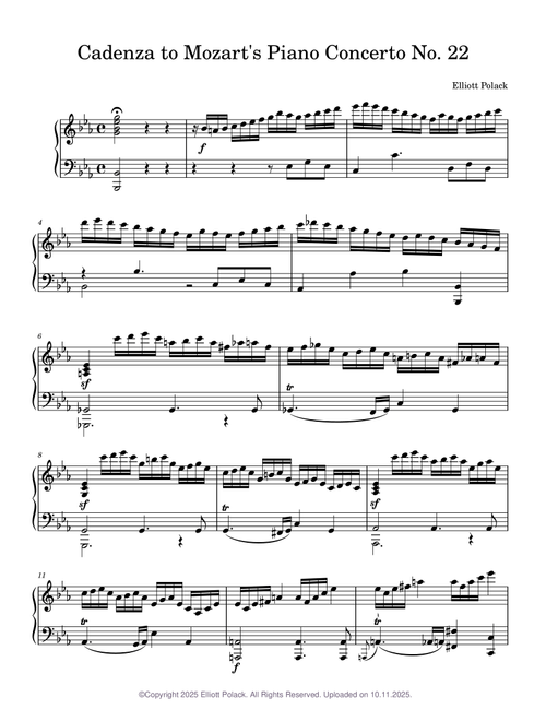 Piano Concerto No.22 in E-flat major, K.482 cadenza (Elliott Polack)