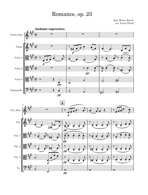 Romance, Op. 23 – Amy Marcy Beach , arr. String Sextet, Violin Solo