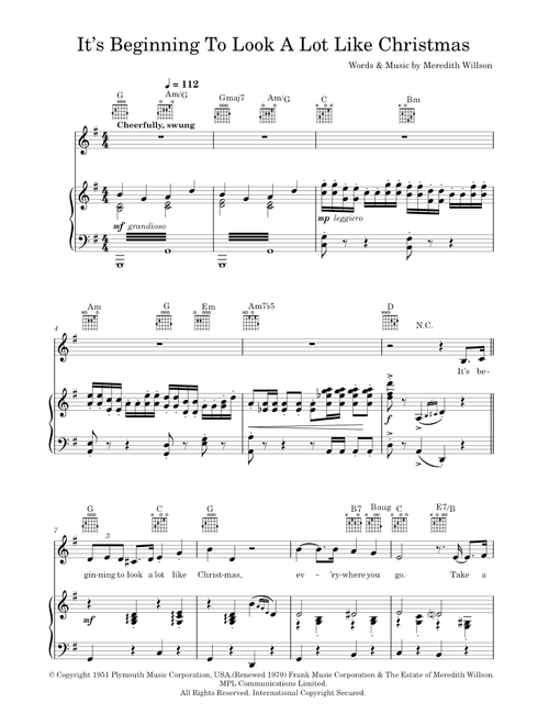 It's Beginning To Look A Lot Like Christmas - Dean Martin, Perry Como (Piano-Vocal-Guitar (Piano Accompaniment))