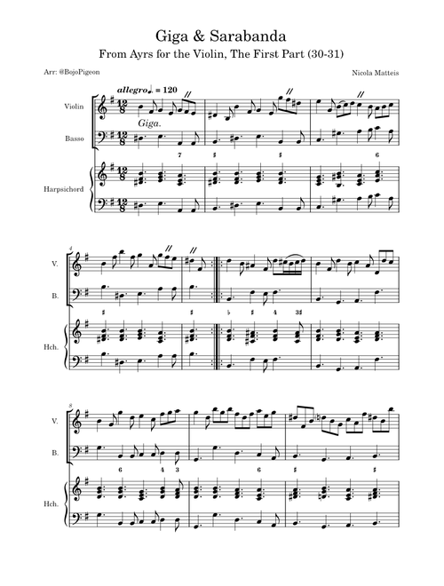 Ayrs for the Violin: The first Part: Giga & Sarabanda – Nicola Matteis