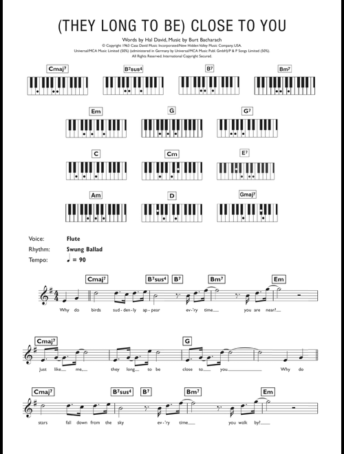 (They Long To Be) Close To You - Carpenters (Piano Chords-Lyrics)