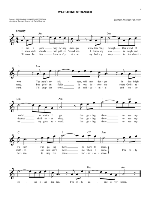 Wayfaring Stranger - Southern American Folk Hymn (Easy Lead Sheet - Fake Book)