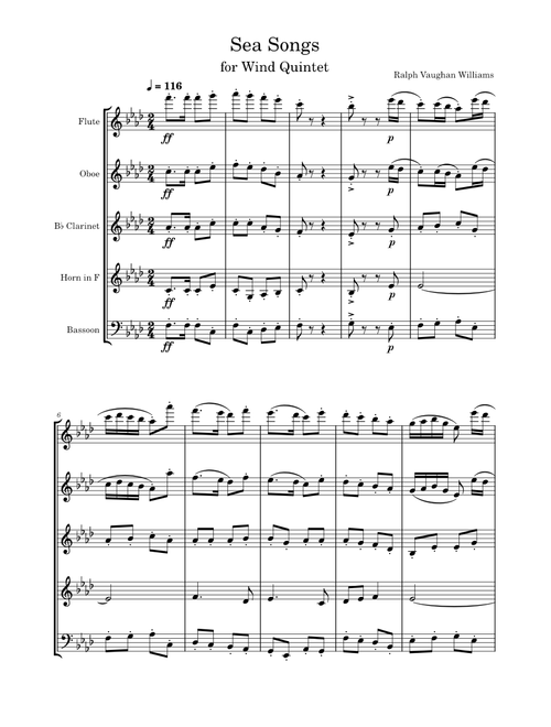 Sea Songs – Ralph Vaughan Williams for Wind Quintet