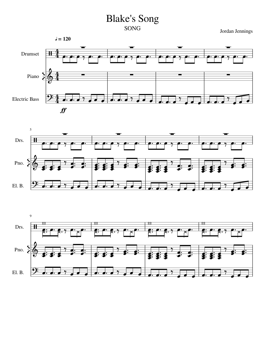 Blake s Song (DEMO) Sheet music for Piano, Bass guitar, Drum group ...
