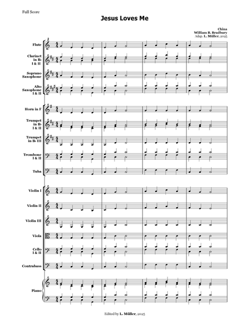 Jesus Loves Me - for Beginner Orchestra (Arr. L. Müller) - William B Bradbury (Large Ensemble)