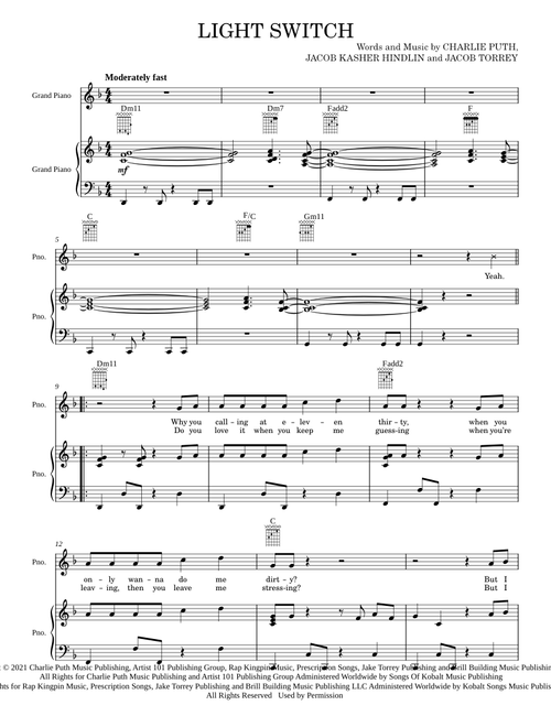 Light Switch – Charlie Puth (Piano-Vocal-Guitar)