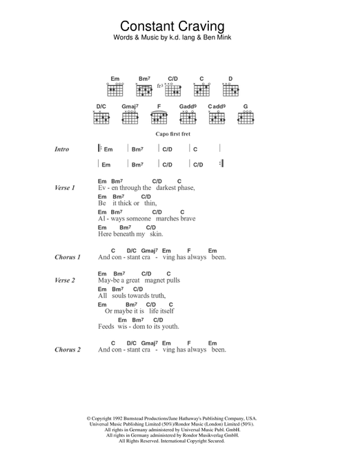 Constant Craving - kd lang (Guitar Chords-Lyrics)