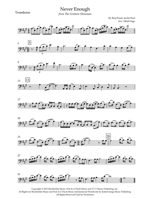 Never Enough (Arr. Ottirb Sage) - The Greatest Showman Ensemble (Trombone Solo)