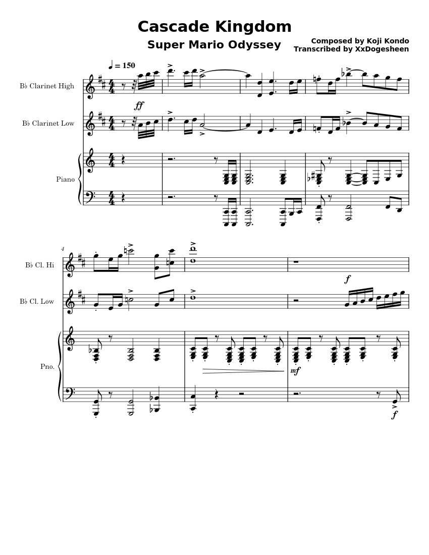 Cascade Kingdom Super Mario Odyssey Piano Clarinet Trio Sheet music for Piano Clarinet in b flat Mixed Trio Musescore