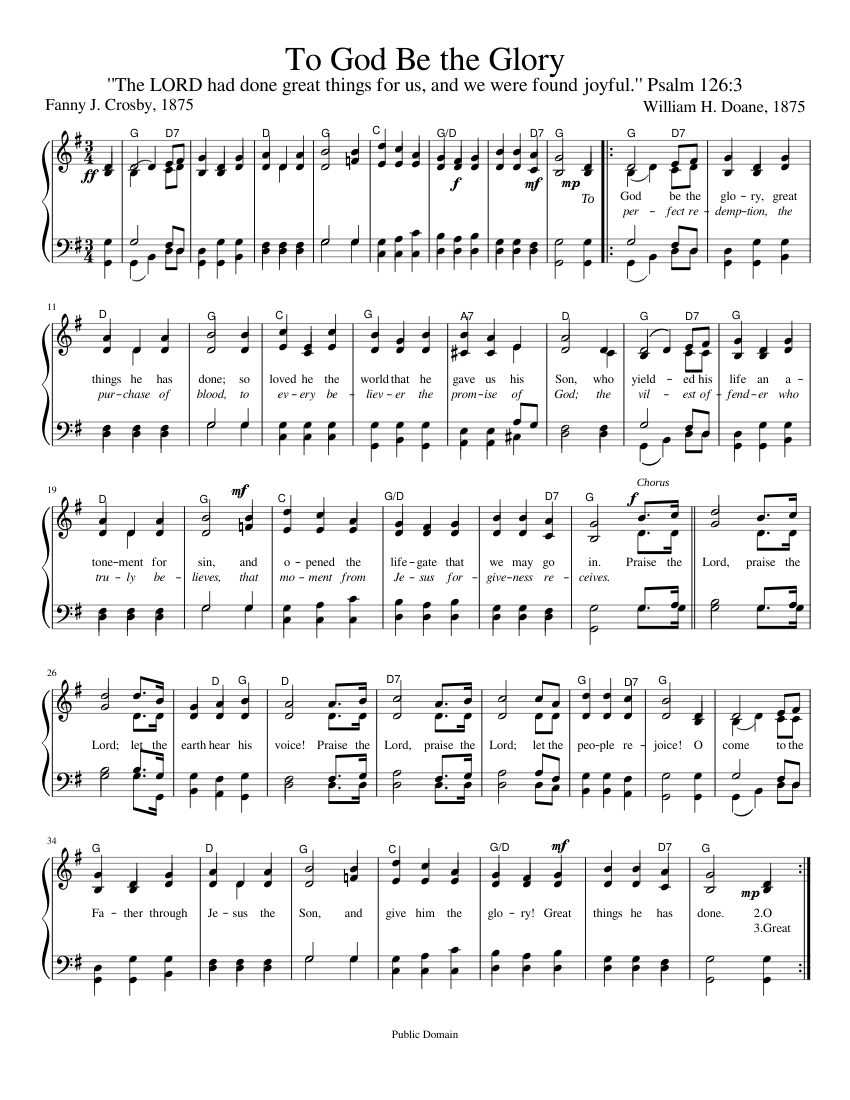 To God Be the Glory Sheet Music for Piano (Solo) easy | MuseScore.com