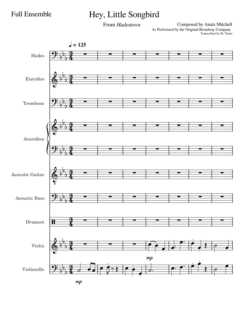 Hadestown Hey, Little Songbird (Full Ensemble + Lyrics) Sheet music