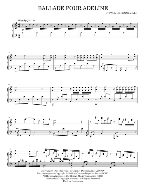 Ballade pour adeline - Richard Clayderman (Piano Solo)