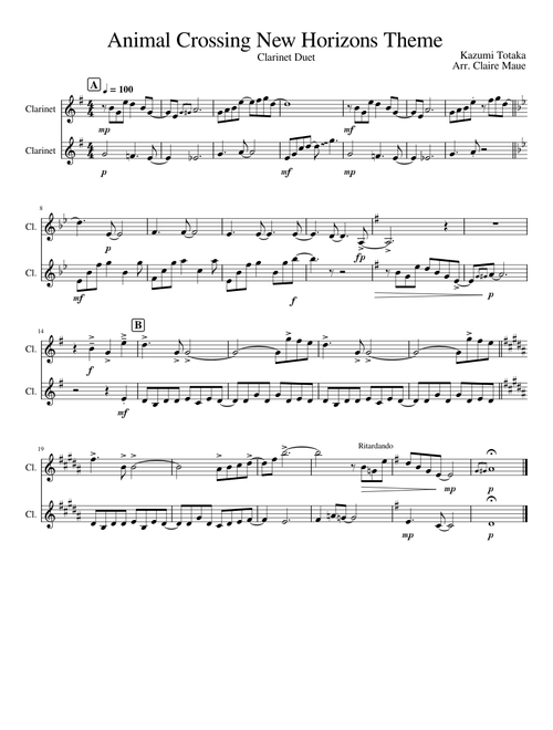 Animal Crossing: New Horizons - Main Theme - Clarinet Duet