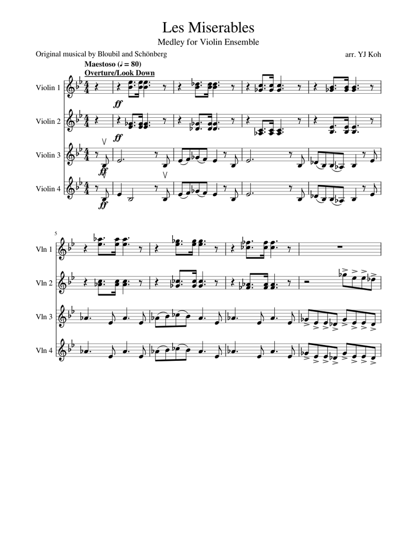 Les Miserables Medley Sheet Music for Violin (String Ensemble