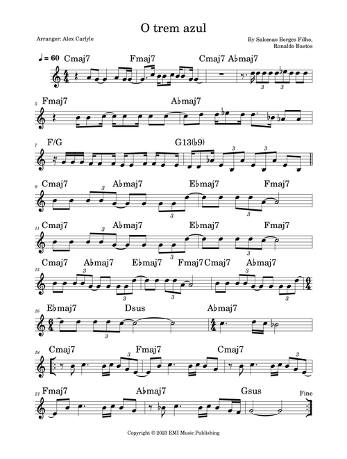 O Trem Azul (Arr. Alex Carlyle) - Salomao Borges Filho, Ronaldo Bastos (Lead Sheet - Fake Book)
