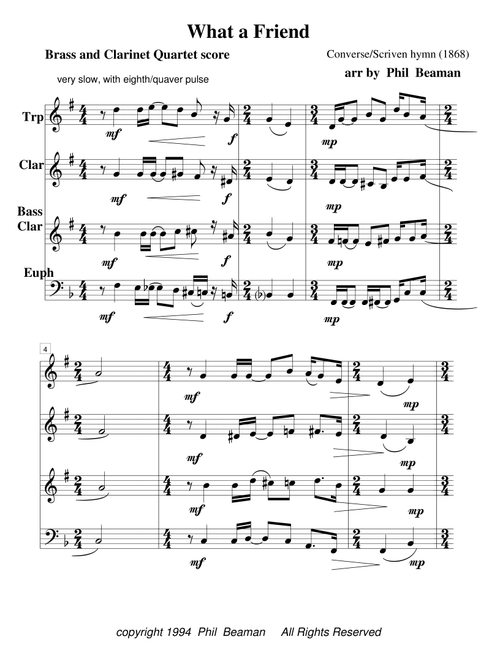 What a Friend-brass and clarinet quartet 2 (Arr. Phil Beaman) - Converse/Scriven (Small Ensemble)