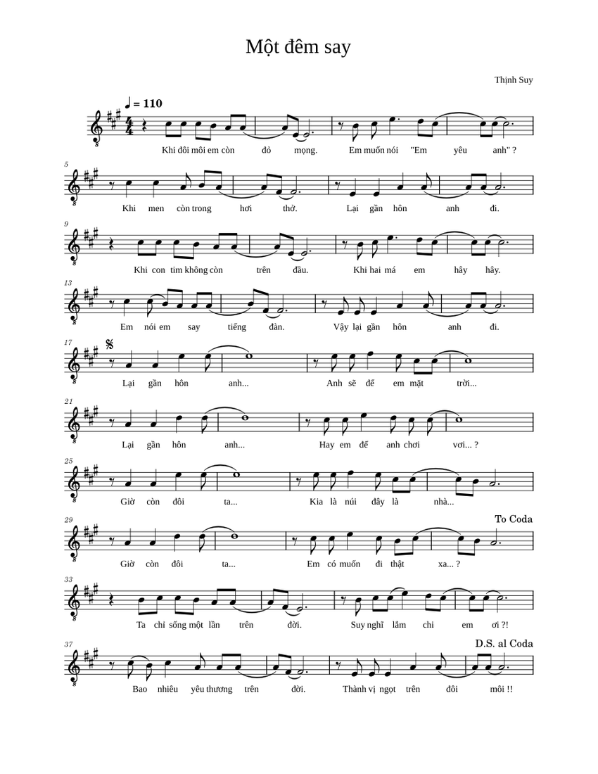 Một đêm say – Thịnh Suy Sheet music for Guitar (Solo) | Musescore.com