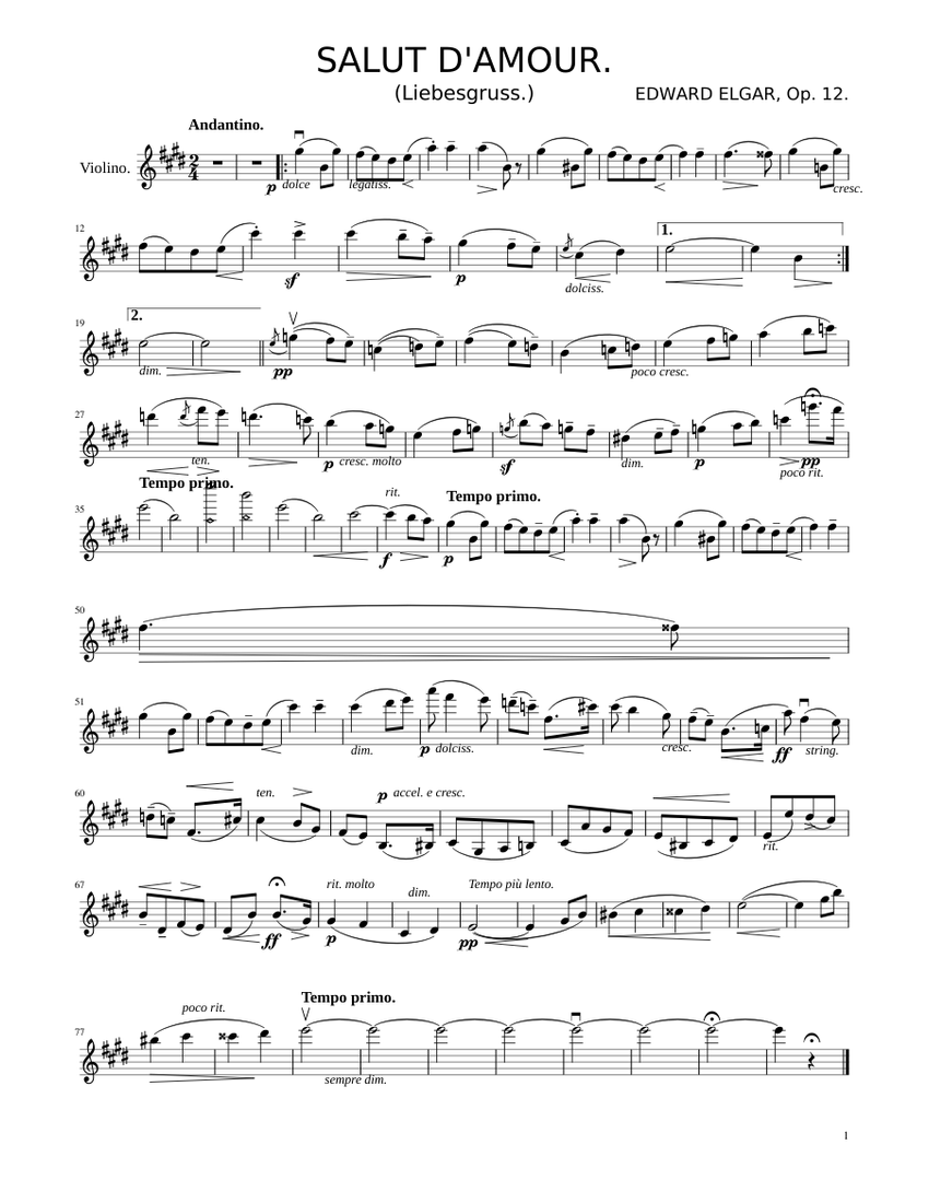 SALUT D'AMOUR. Sheet music for Violin (Solo)