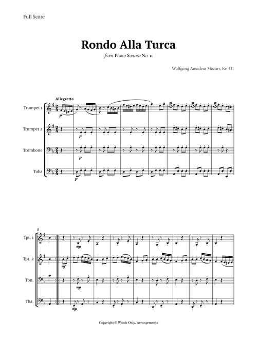 Rondo Alla Turca by Mozart for Brass Quartet (Arr. Ander) (Brass Ensemble)