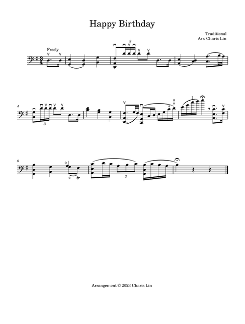 Happy Birthday for Unaccompanied Cello (Arr. Charis Lin) - Traditional (Cello Solo)