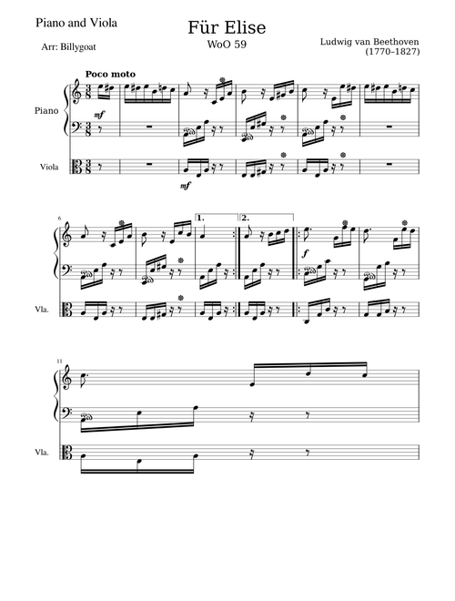Für Elise - Piano and Viola