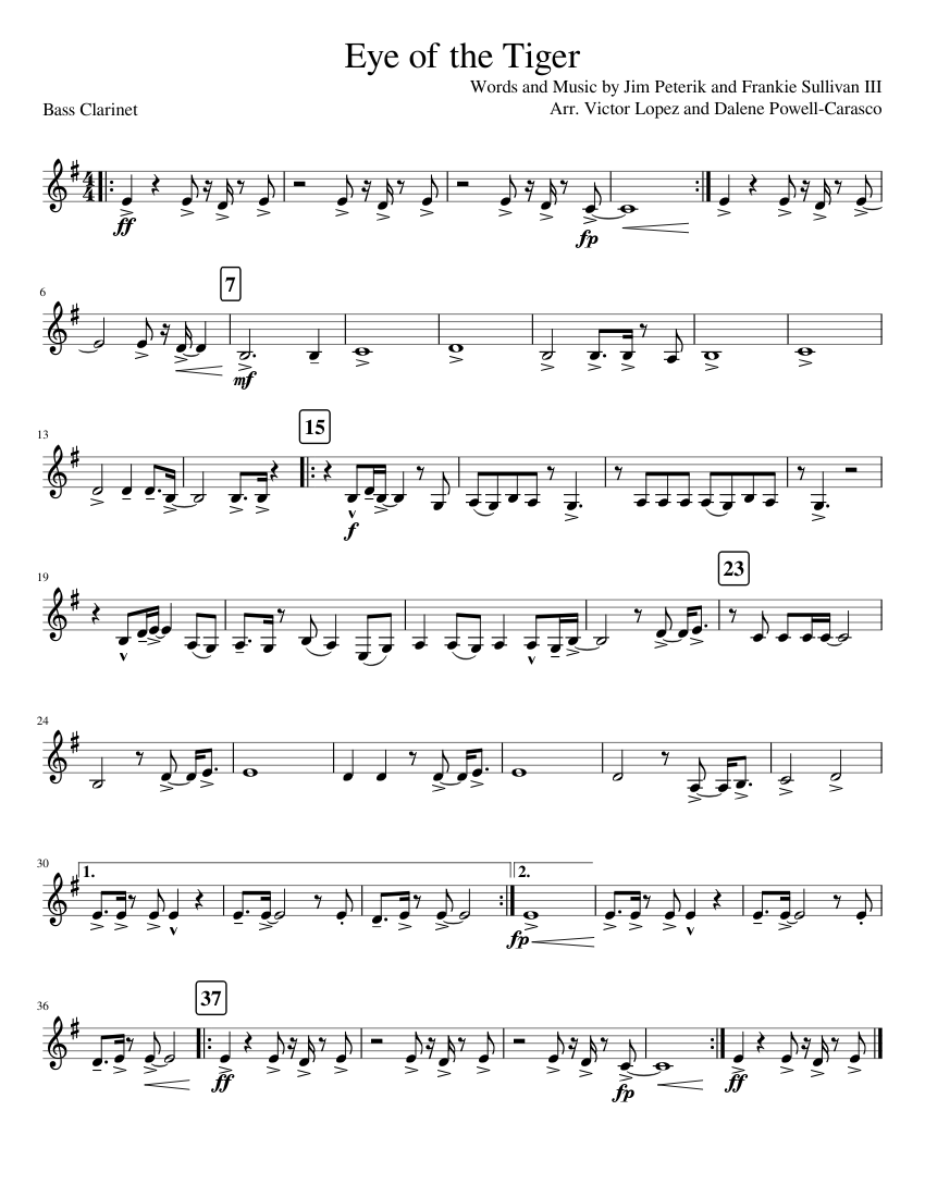 Eye Of The Tiger - Survivor Sheet Music for Clarinet bass (Solo