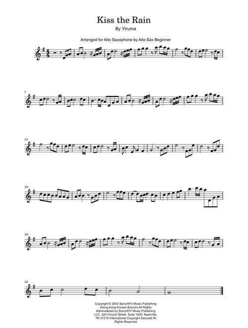 Kiss The Rain (Arr. Alto Sax Beginner) - Yiruma (Alto Sax Solo)
