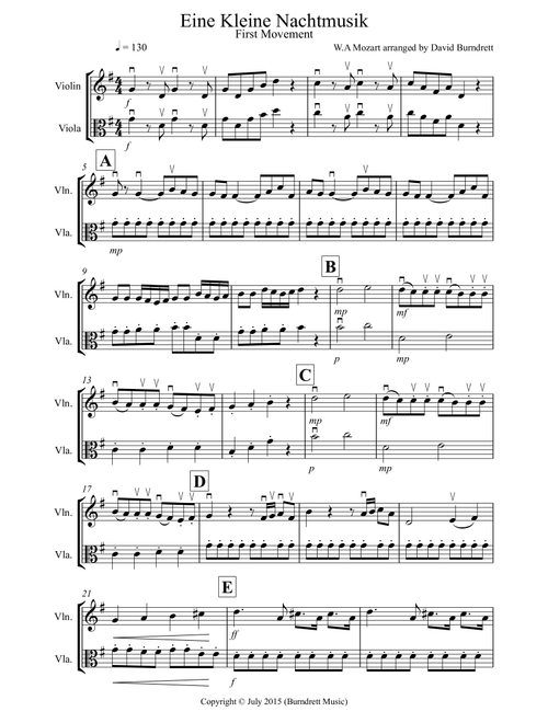 Eine Kleine Nachtmusik (1st movement) for Violin and Viola Duet (Arr. David Burndrett) - WA Mozart (Instrumental Duet)