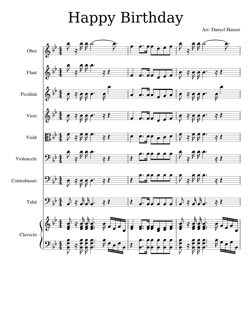 Happy Birthday Sheet music for Harpsichord, Tuba, Flute piccolo, Flute