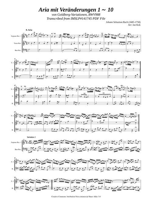 Bach, J.S. _ Goldberg-Variationen Aria and Var.1 to 10 [4 Recorders]