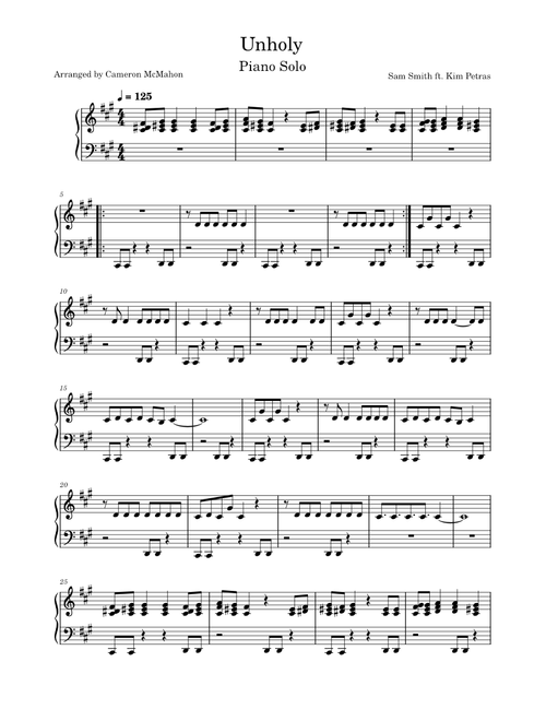 Unholy – Sam Smith - Piano Solo