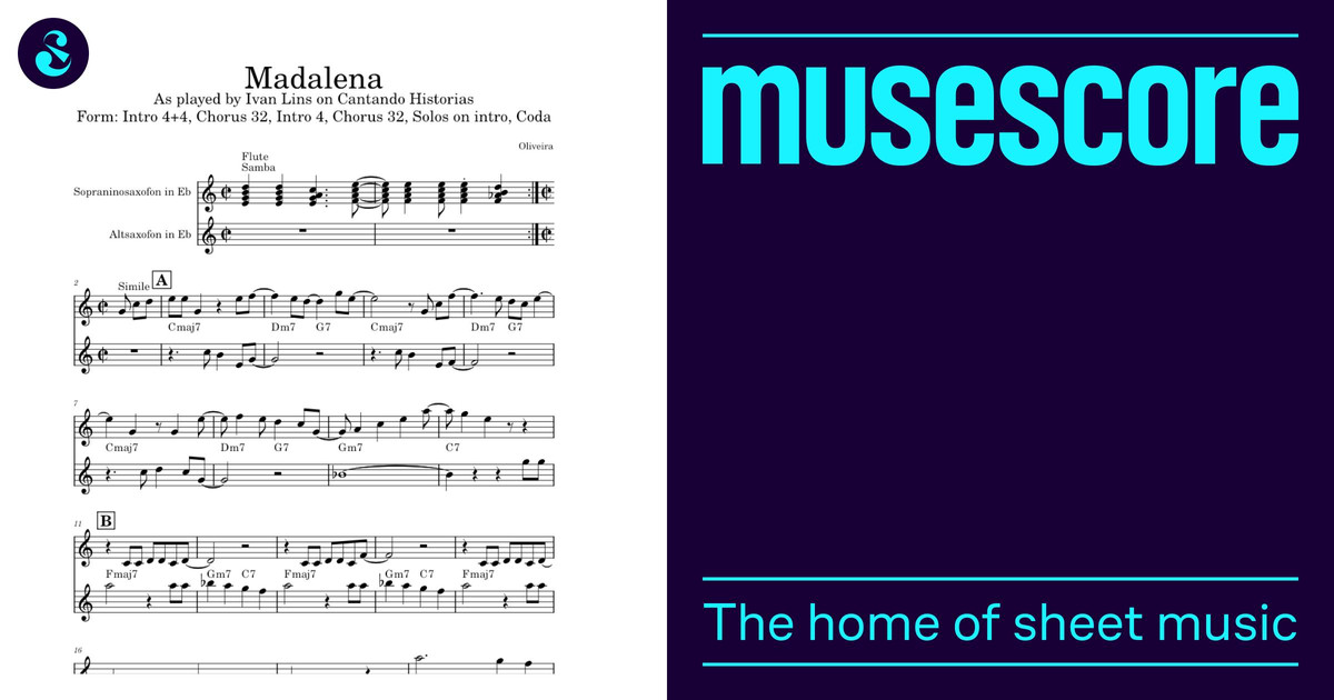 IVAN LINS 1 スコア Madalena – Ivan Lins Sheet Music with Chords for Saxophone alto