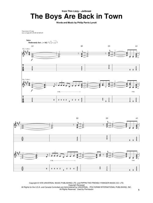The Boys Are Back In Town - Thin Lizzy (Guitar Tab)