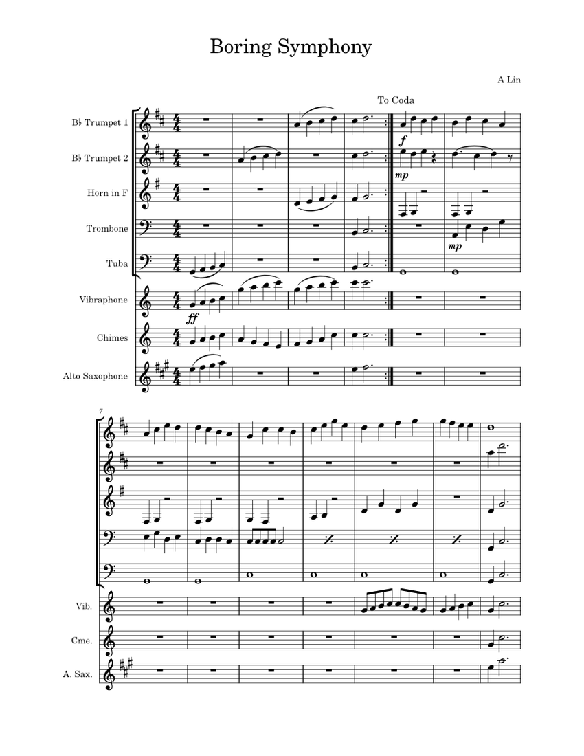 Boring Symphony-Arthur Lin Sheet Music for Trombone, Tuba, Saxophone ...