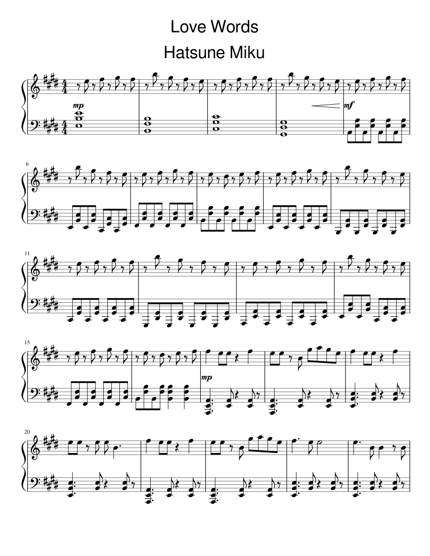 Hatsune Miku Love Words Ai Kotoba Sheet Music for Piano