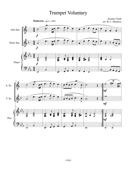 Trumpet Voluntary (Alto and Tenor Sax Duet) with optional piano accompaniment (Arr. B. C. Dockery) - Jeremy Clark (Instrumental Duet and Piano)