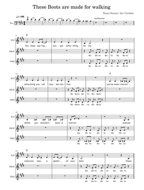 These Boots Are made For Walkin' – Nancy Sinatra in E Arr. Catalina