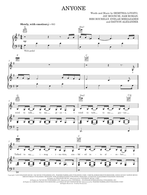 Anyone - Demi Lovato (Piano-Vocal-Guitar)