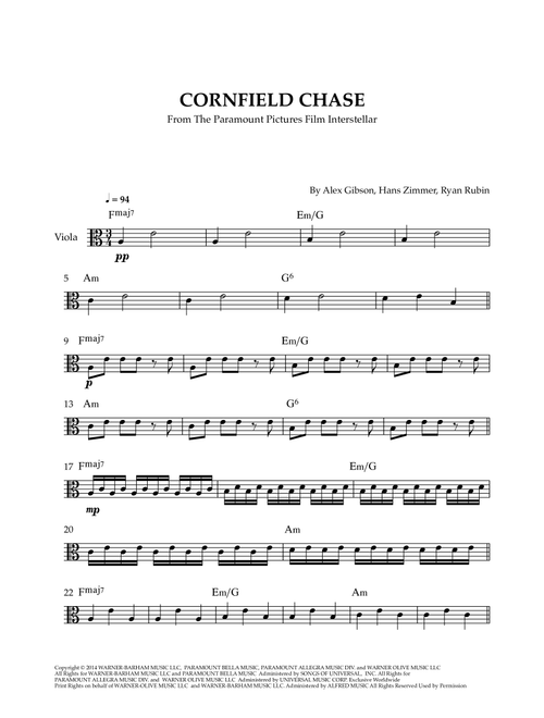 Cornfield Chase (Arr. Cadenza Editions) - Hans Zimmer, Alex Gibson, Ryan Rubin (Viola Solo)
