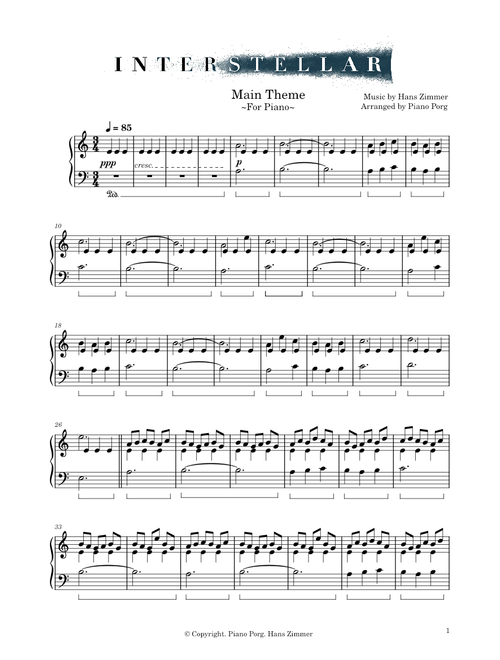 Interstellar – Hans Zimmer Main Theme From Interstellar Hans Zimmer Piano